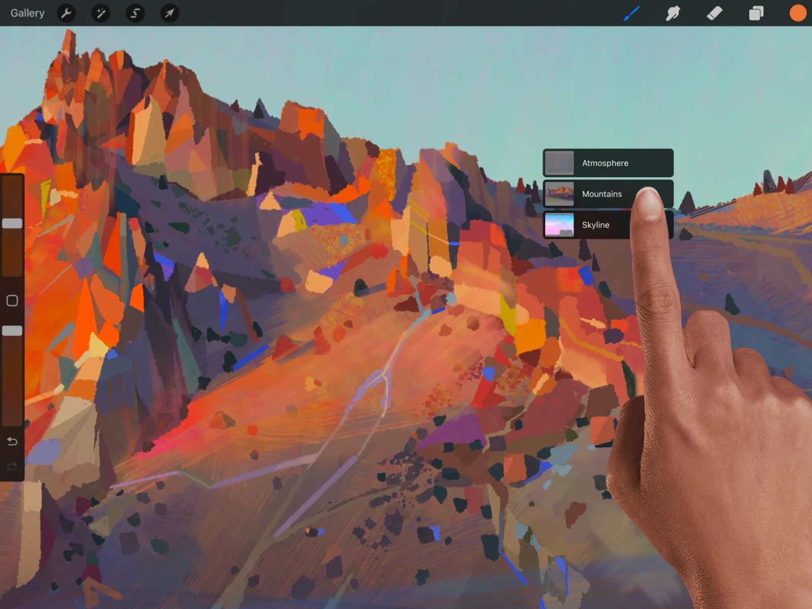 Layer Select của Procreate hiển thị menu chọn layer ngay trên canvas thay vì mở Layers panel