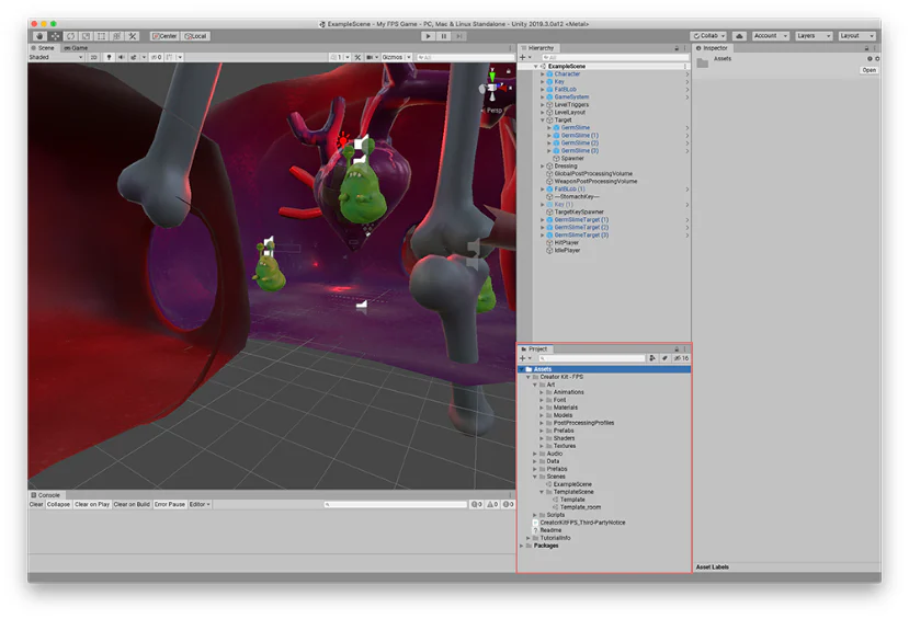 Unity Project window reference với các thư mục và asset được hiển thị trong Editor.