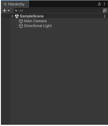 Unity Hierarchy window hiển thị scene và các GameObject.