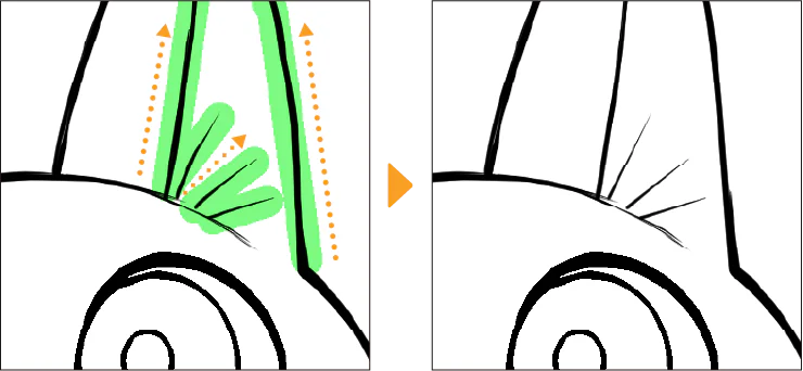 CLIP STUDIO PAINT minh họa Simplify vector line giảm số control point dư trên một đoạn lineart mà vẫn giữ hình tổng thể