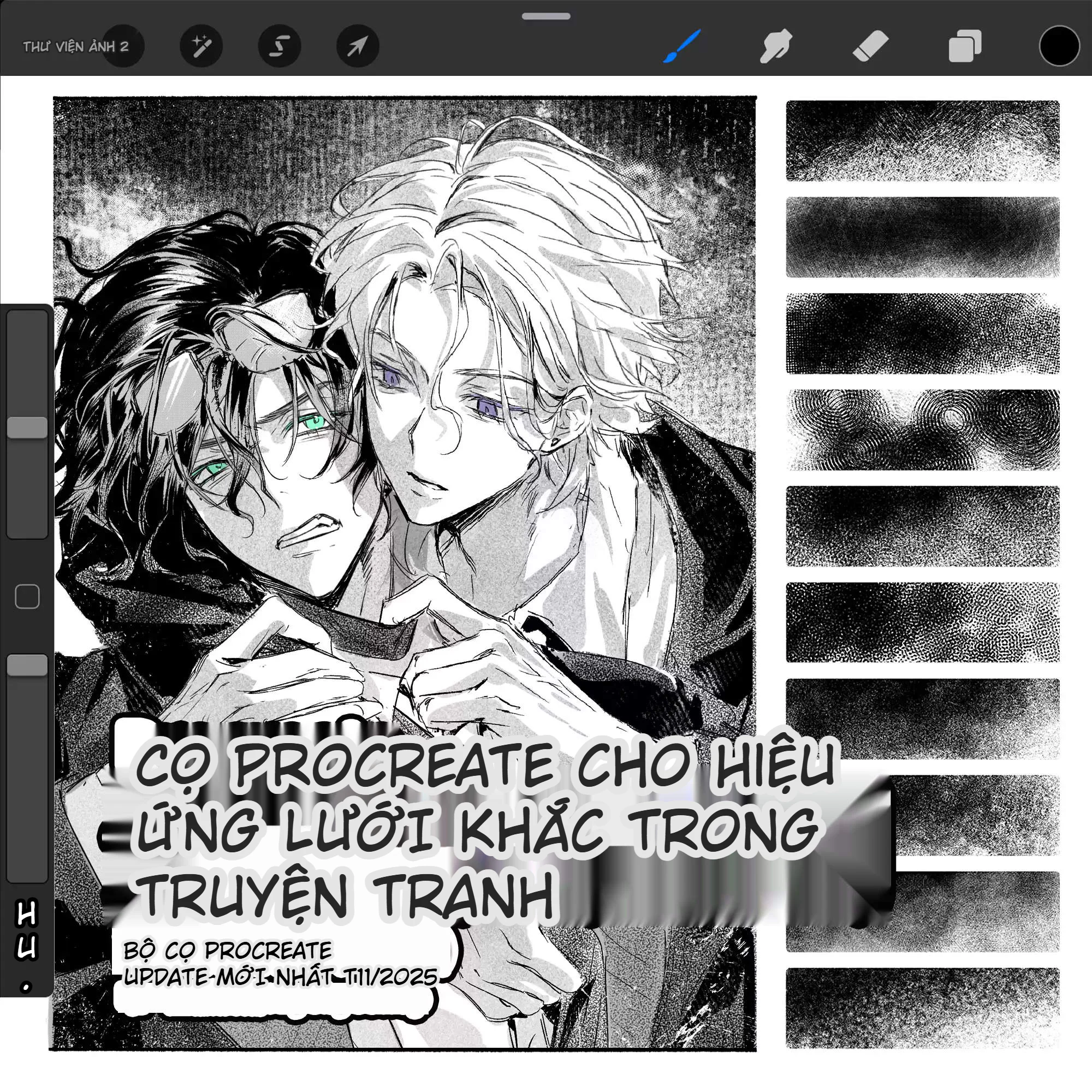 Bộ 27 cọ Procreate vẽ truyện tranh kiểu cào lưới