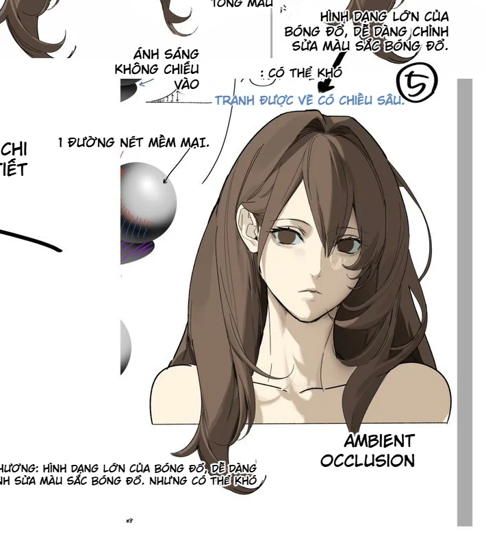 Bước 5 thêm Ambient Occlusion và chi tiết cuối vào tóc, cổ và khuôn mặt nhân vật Anime