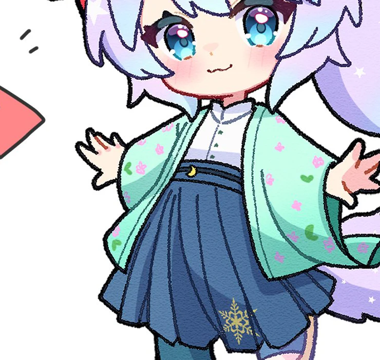 Cận cảnh đường viền ngoài quanh tay áo, váy và bàn tay của nhân vật chibi sau bước polish