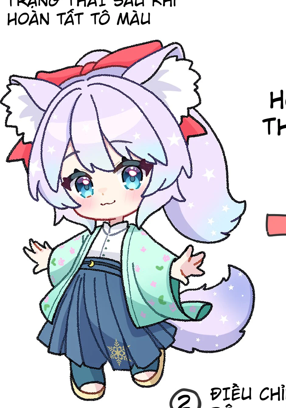 Nhân vật chibi ở trạng thái sau khi hoàn tất tô màu nhưng trước khi thêm đường viền ngoài và tinh chỉnh sắc độ